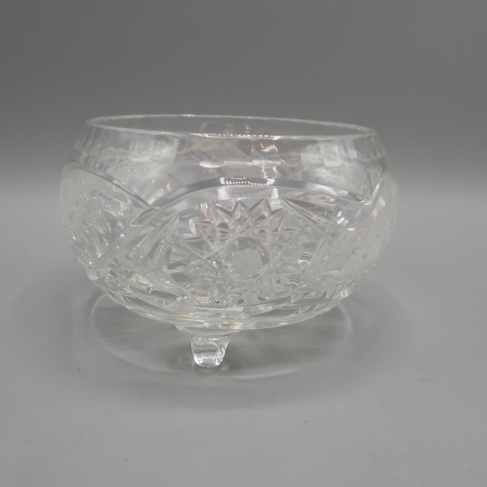 Diamond‎ Hand Cut Crystal  Clear Glass Footed Bowl Candy Serving